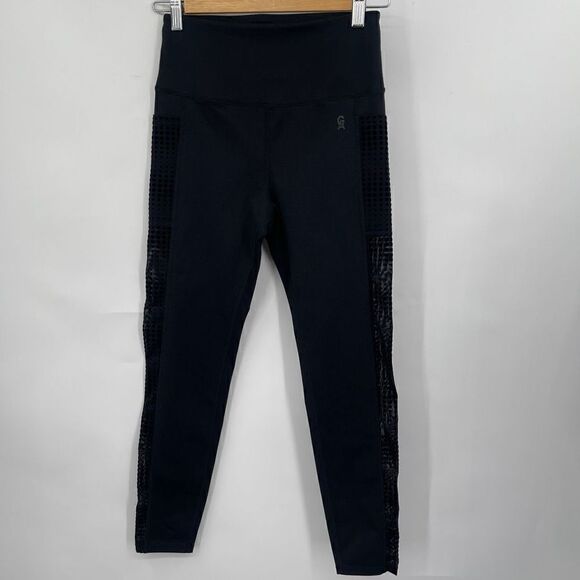 Good American High Rise Side Sheer  Mesh Athletic Black Leggings Size 2 - Picture 3 of 7